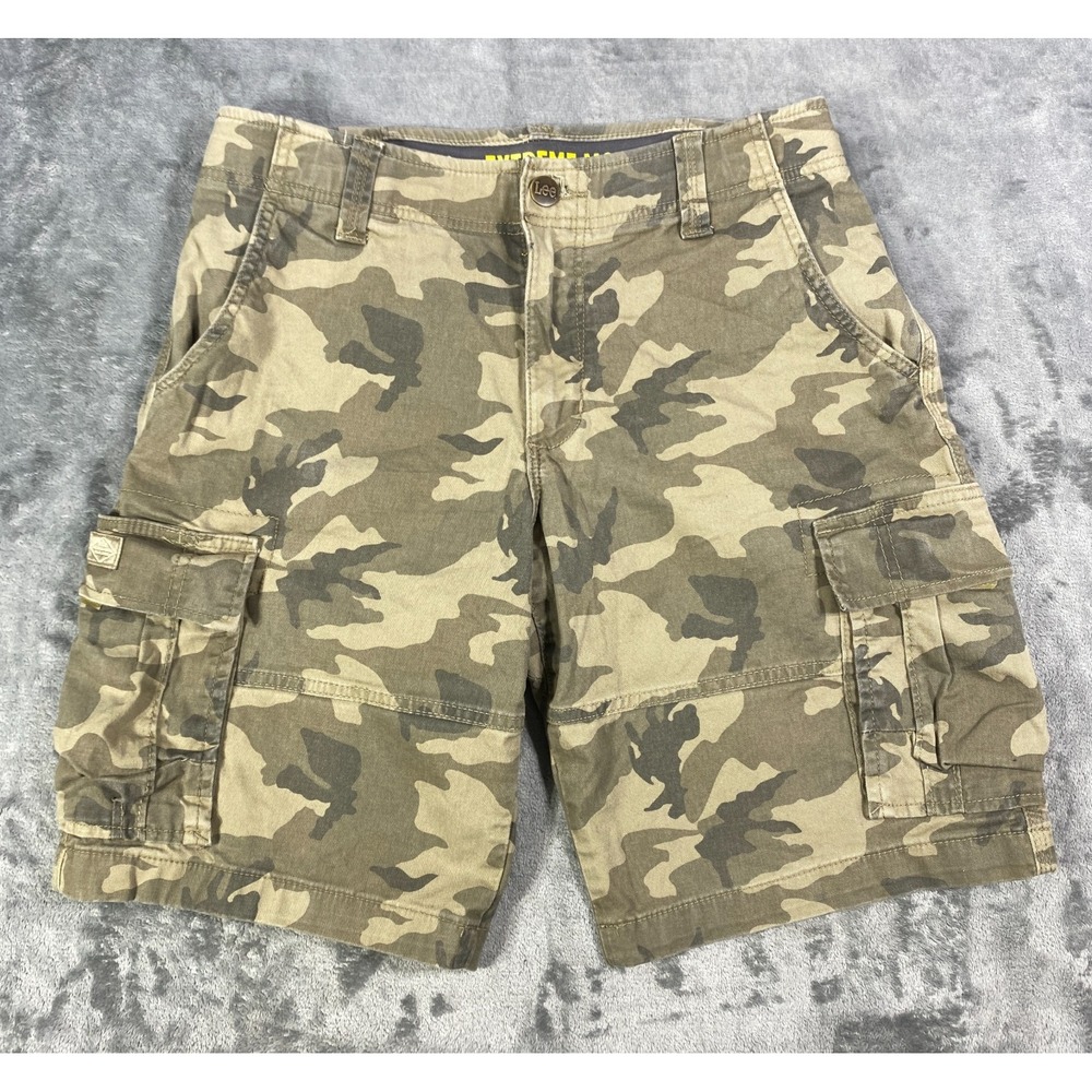 Lee Extreme Motion Cargo Shorts Mens 30 Performance Camo Green Hiking Gorpcore